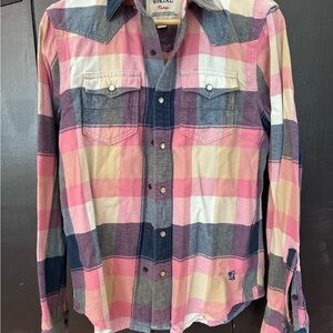 Vintage-Style Plaid Men's Shirt in Pink and Navy - WHO A.U